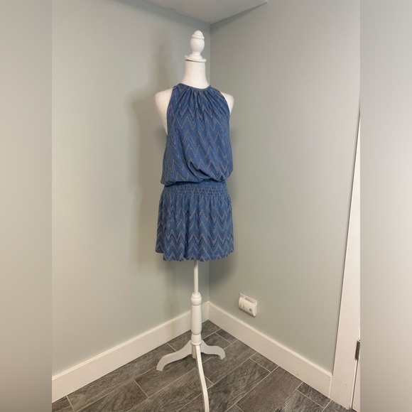 NWT RAMY BROOK Paris Jacquard Metallic Chevron Sleeveless Blue Boho Dress Sz M - Picture 3 of 16